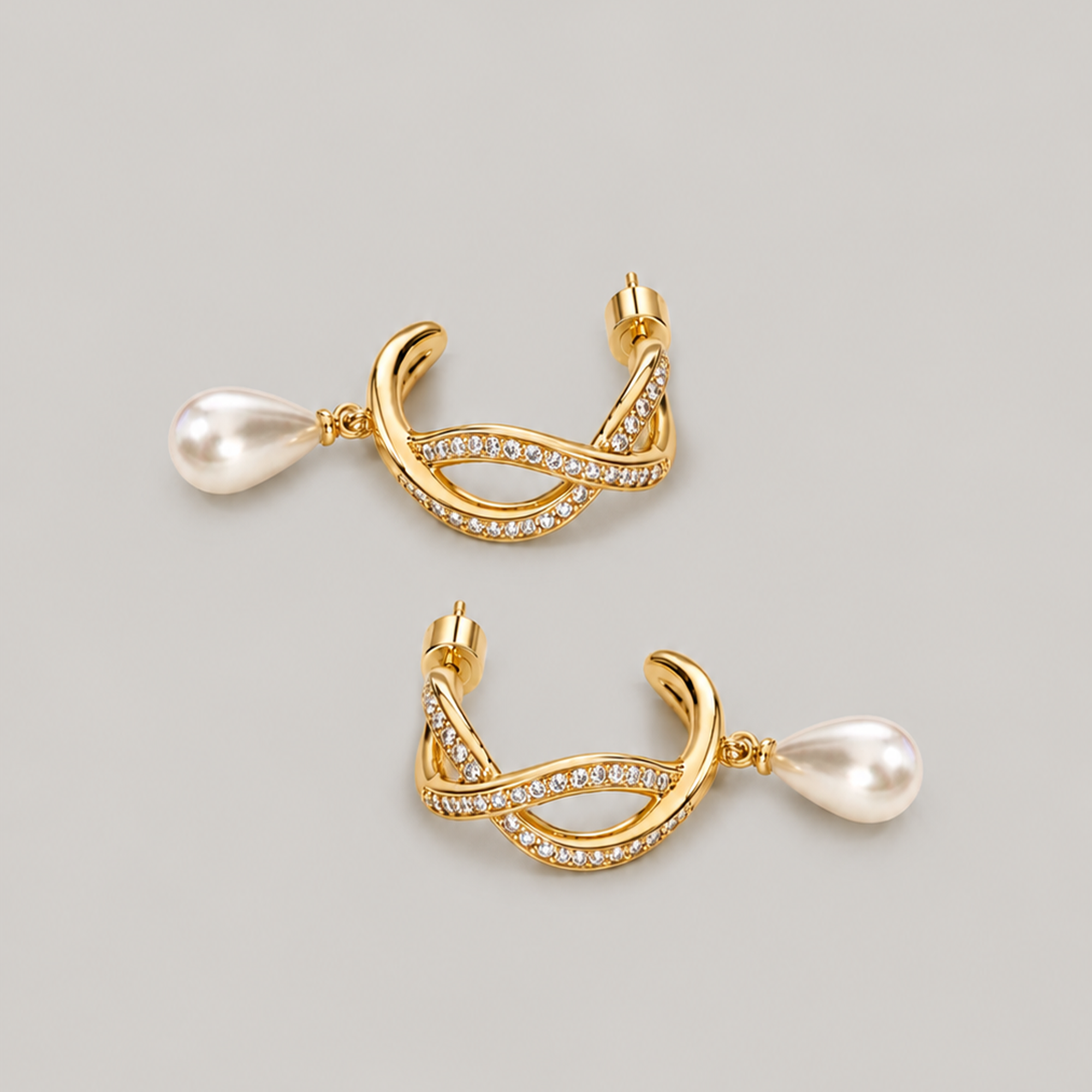 Berdo Midi Pearl Hoop Drop Earrings In Gold, Crystals & Pearls