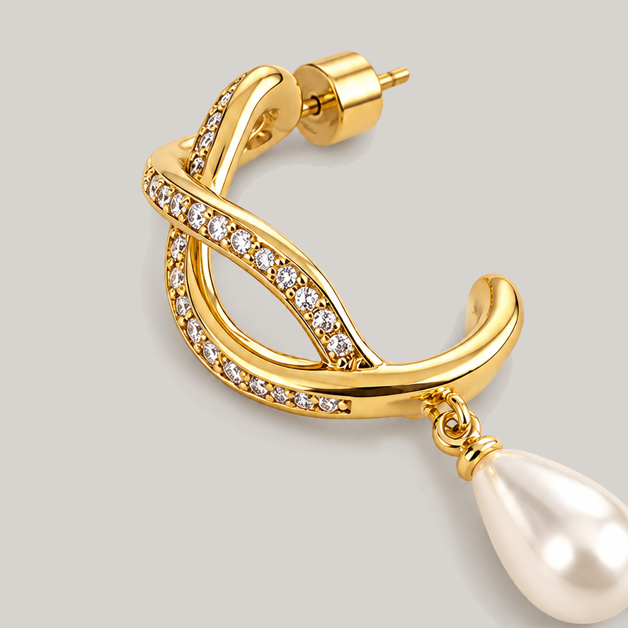 Berdo Midi Pearl Hoop Drop Earrings In Gold, Crystals & Pearls