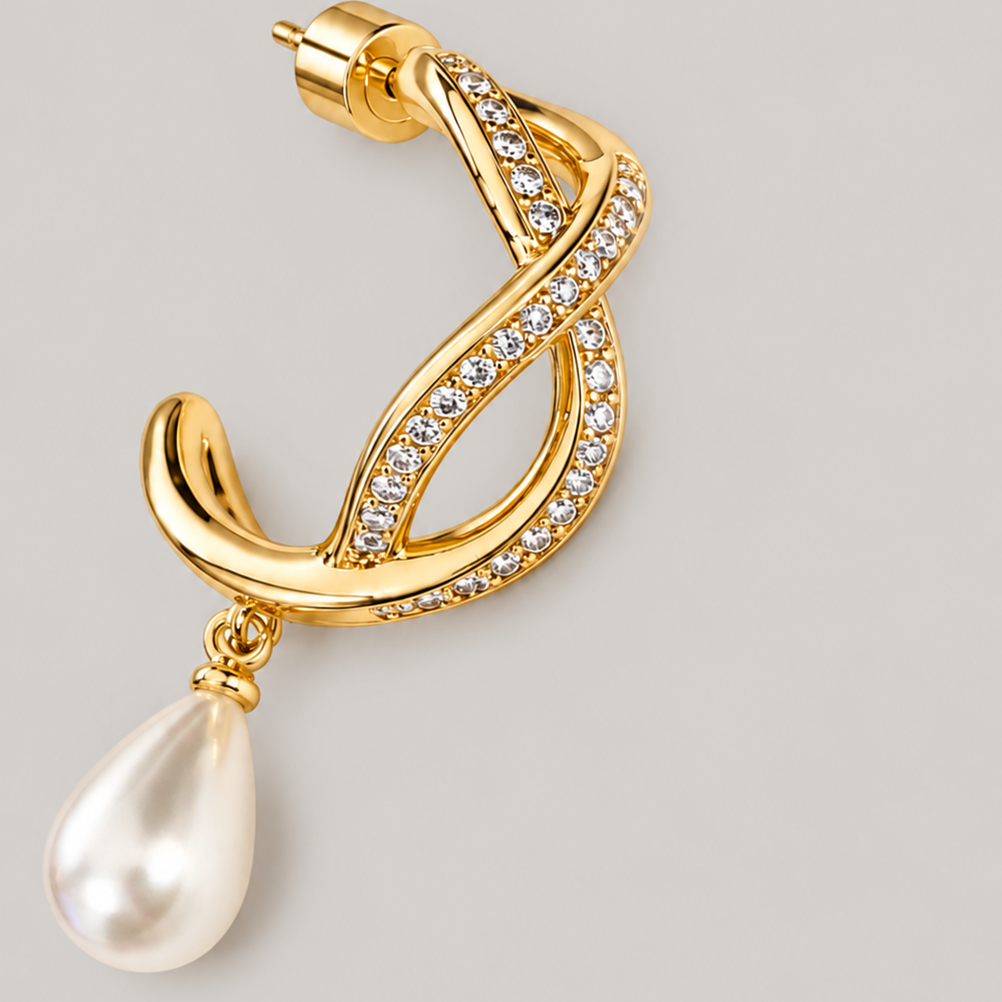 Berdo Midi Pearl Hoop Drop Earrings In Gold, Crystals & Pearls