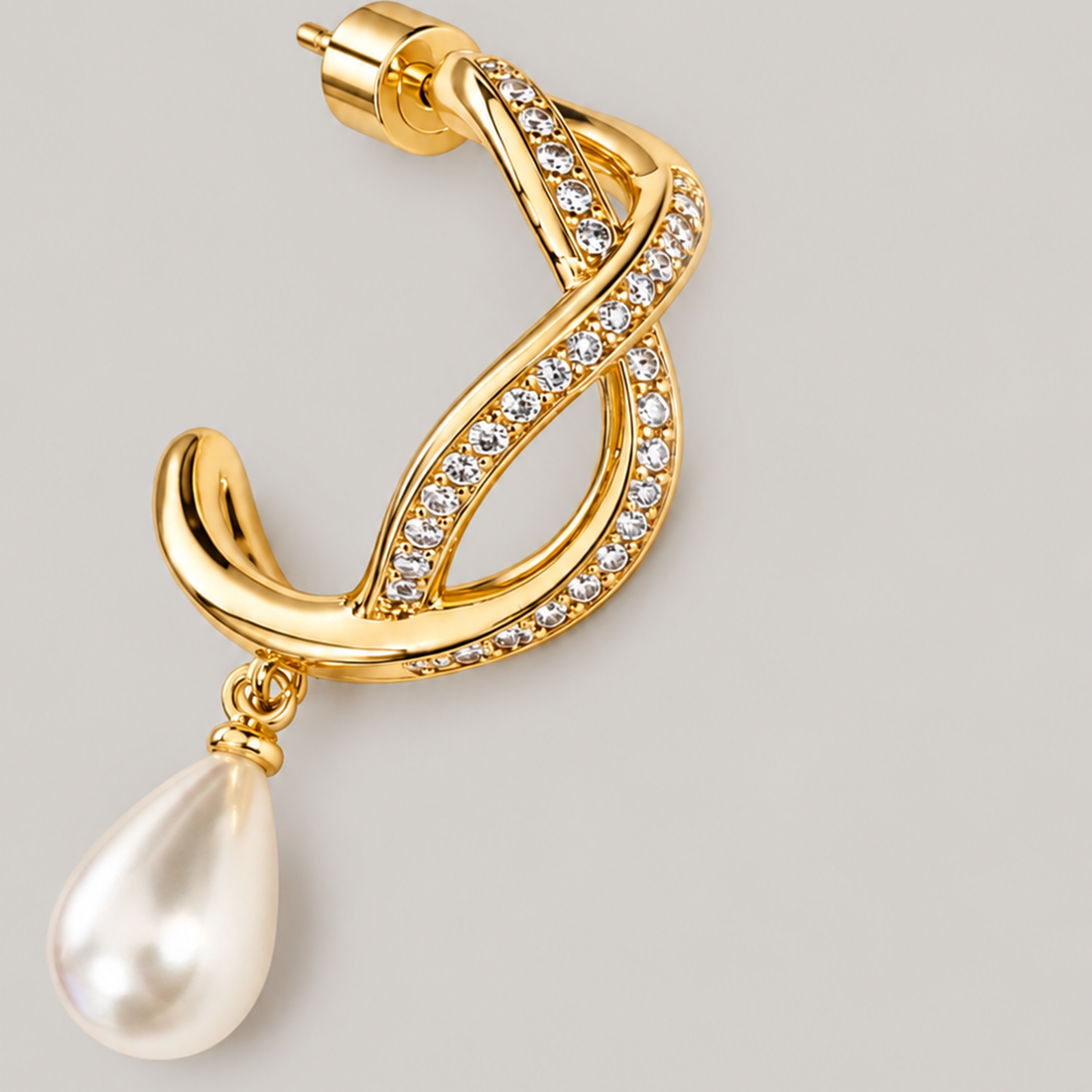 Berdo Midi Pearl Hoop Drop Earrings In Gold, Crystals & Pearls