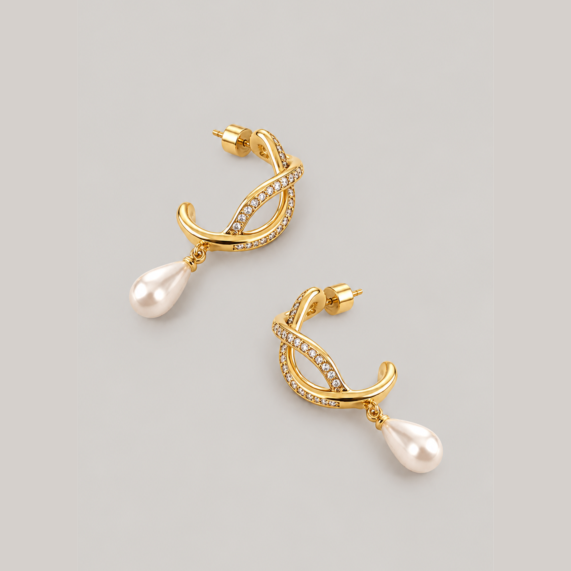 Berdo Midi Pearl Hoop Drop Earrings In Gold, Crystals & Pearls