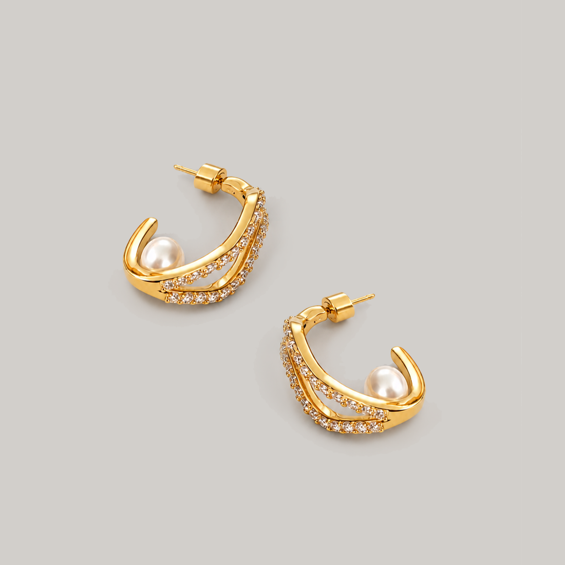 Lain Midi Pearl Hoops In Gold & Crystals