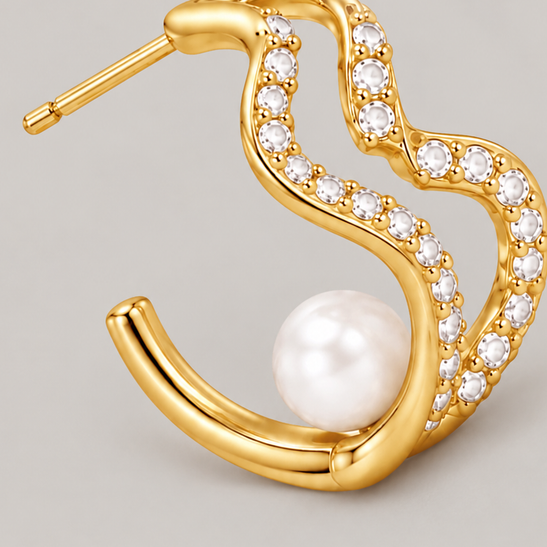 Lain Midi Pearl Hoops In Gold & Crystals