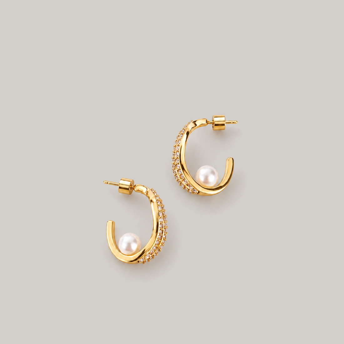 Lain Midi Pearl Hoops In Gold & Crystals