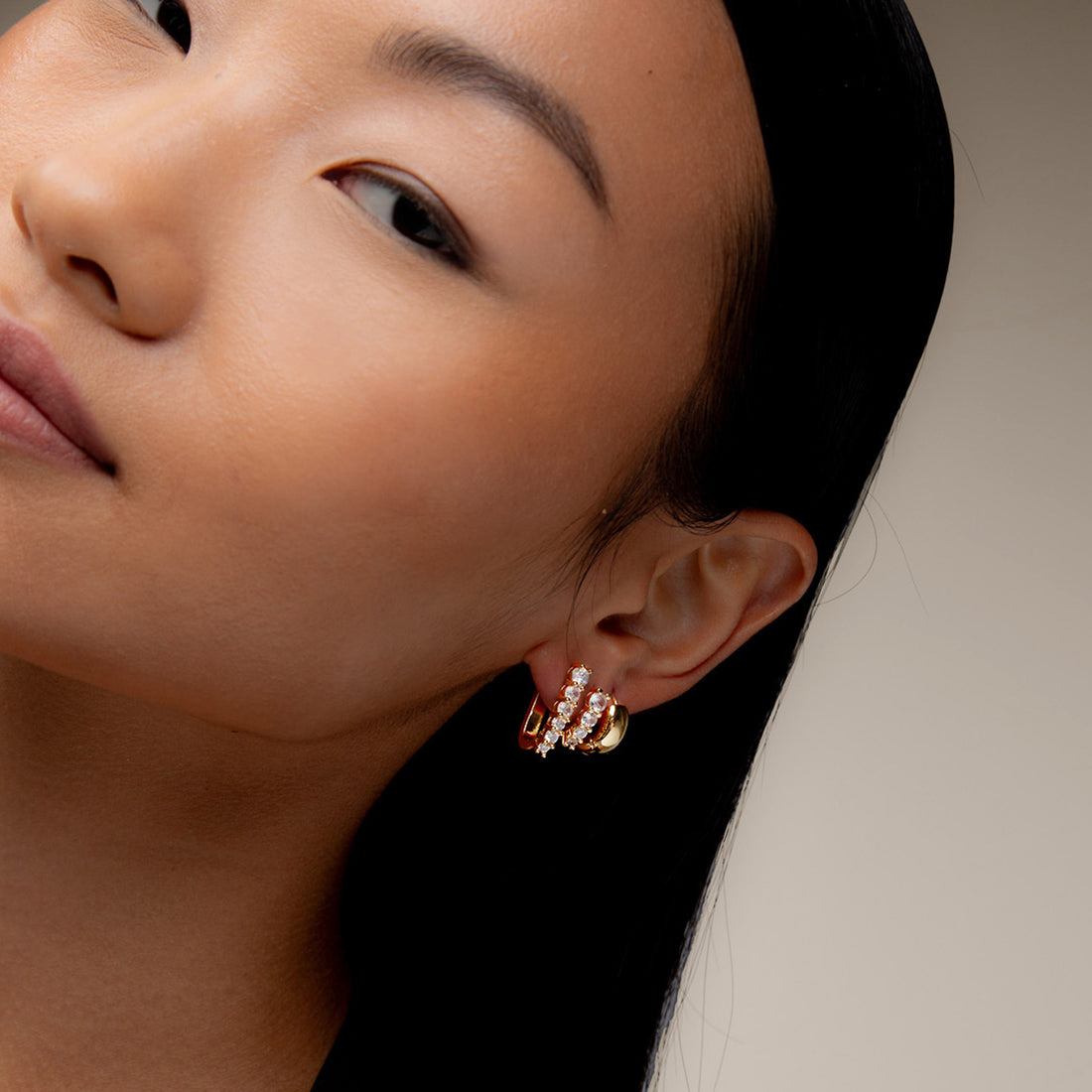 Midi Hoop Crystal Earrings in Gold