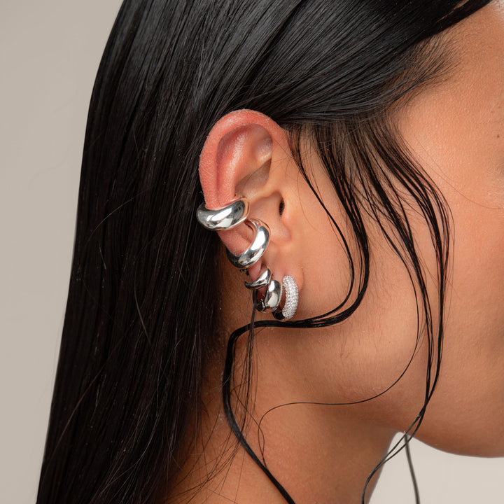 Pave Satro Hoop Earrings in Silver by YOJ