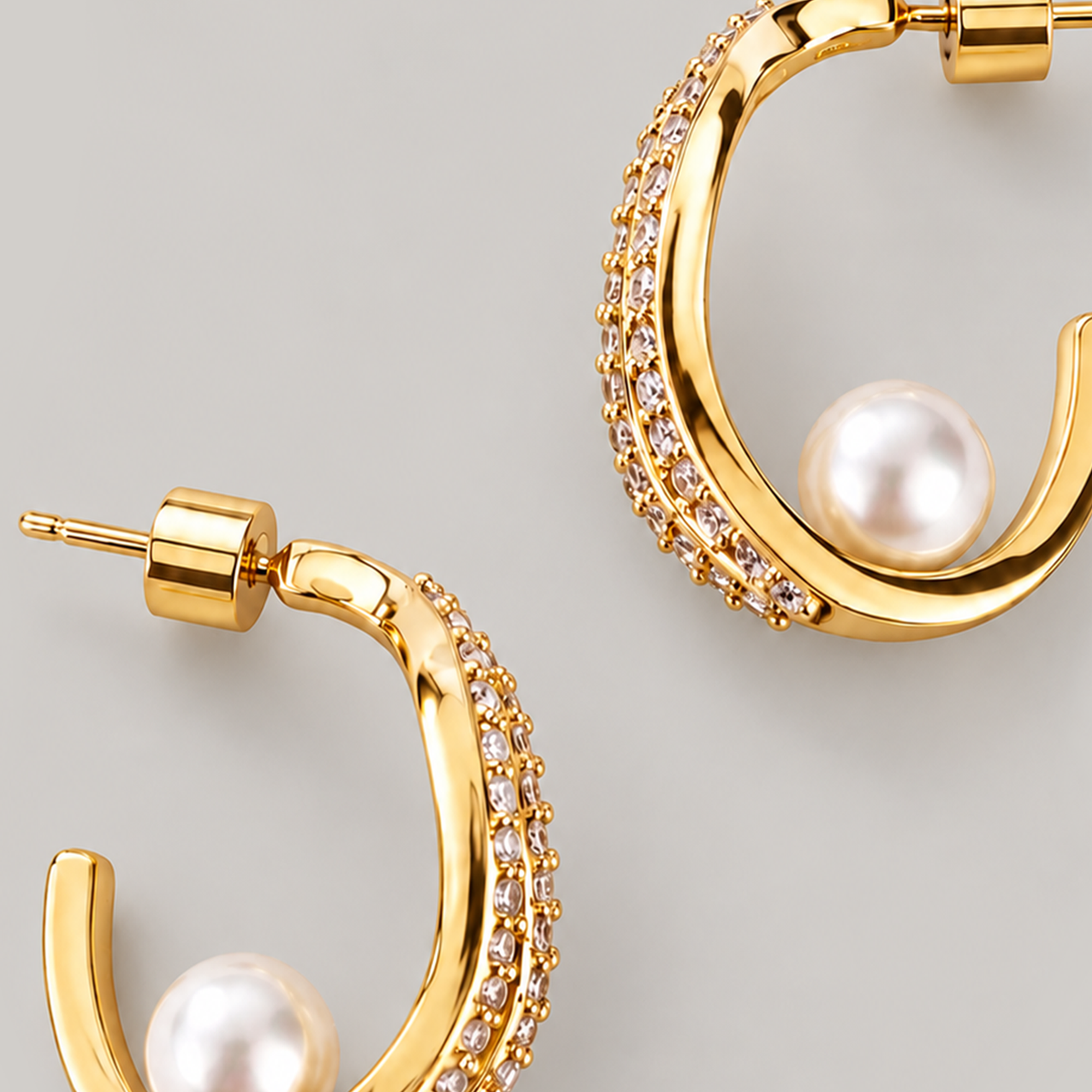 Lain Midi Pearl Hoops In Gold & Crystals