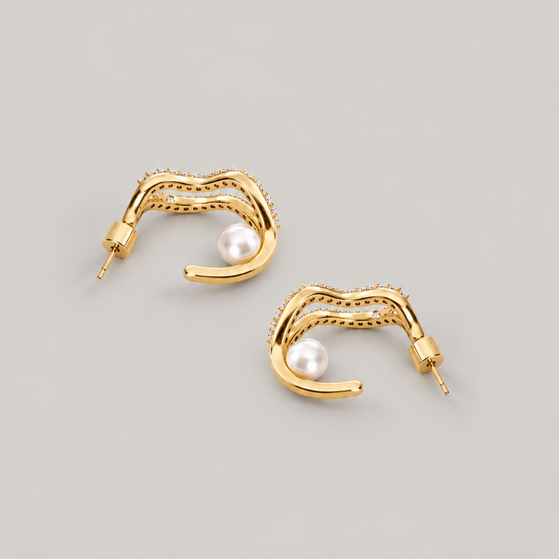 Lain Midi Pearl Hoops In Gold & Crystals