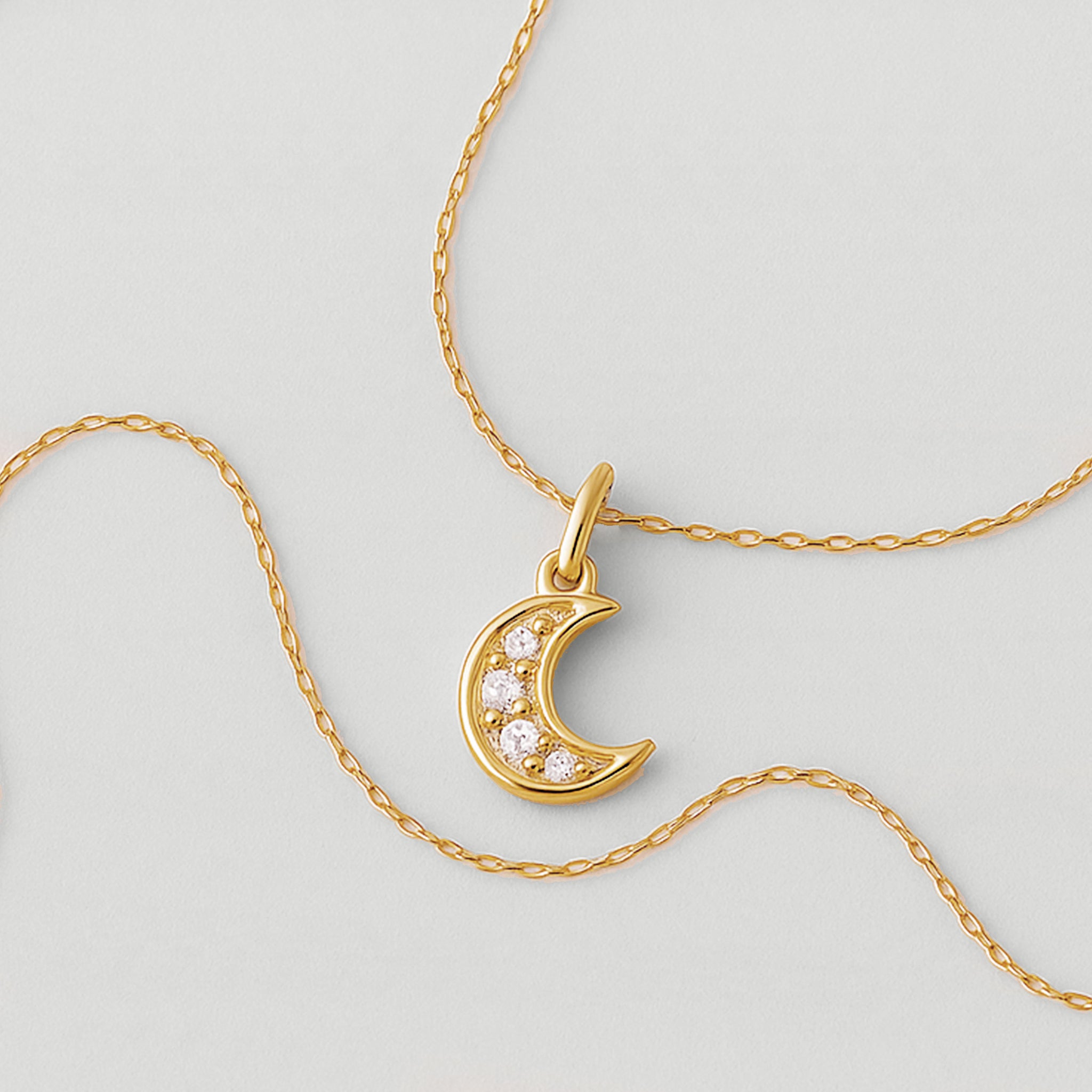 14ct Yellow Gold Moon Diamond Necklace