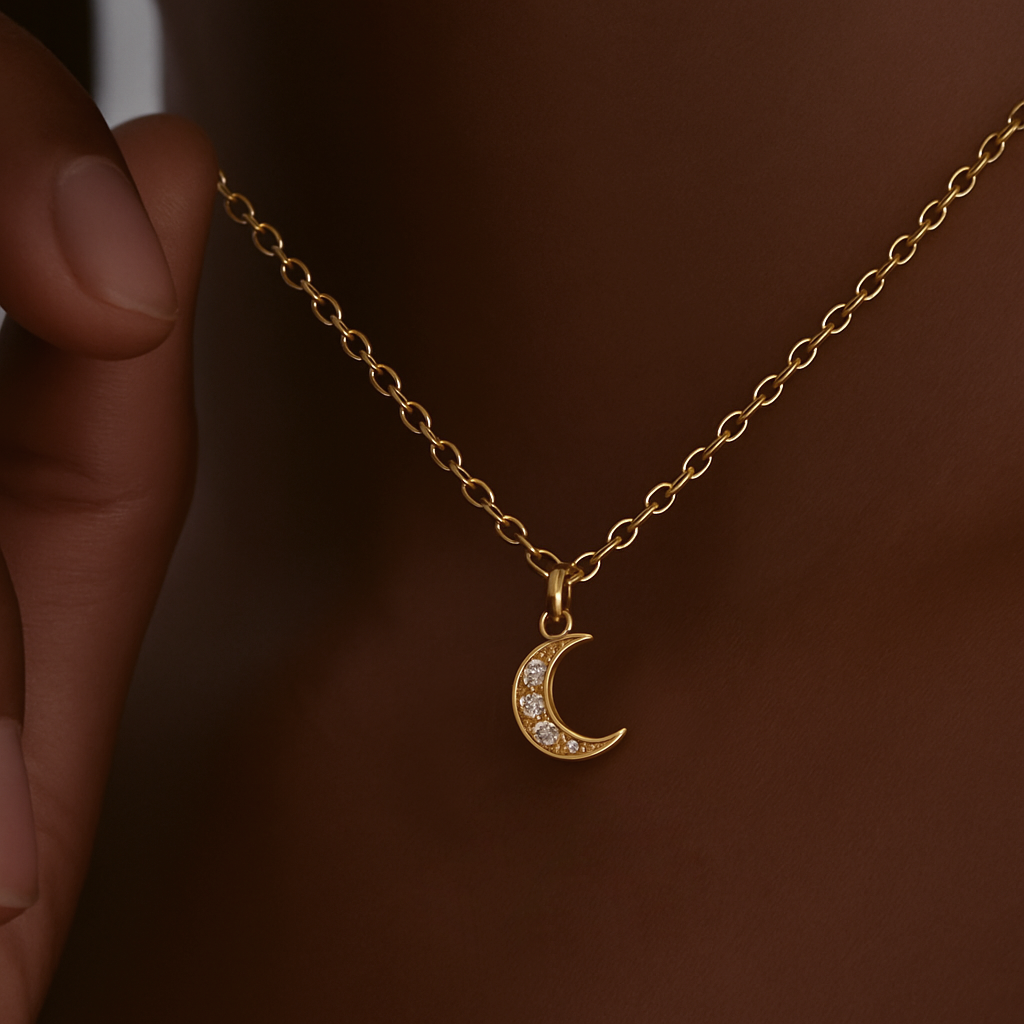 14ct Yellow Gold Moon Diamond Necklace