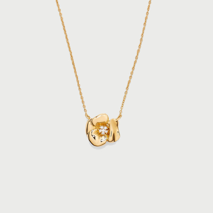 Lulu Flower Pendant Necklace in Gold and Crystals