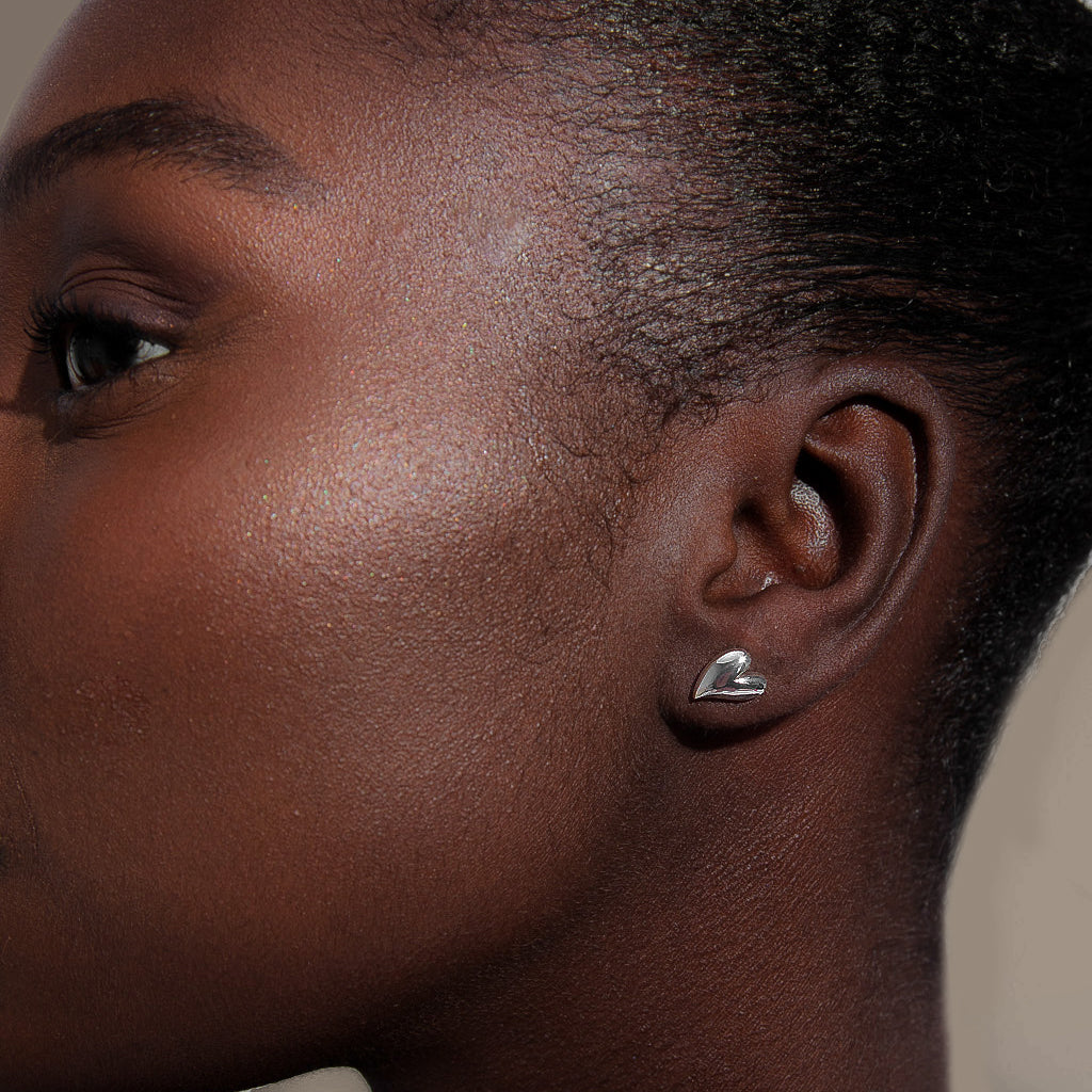 Mini Heart Stud Earrings in Silver