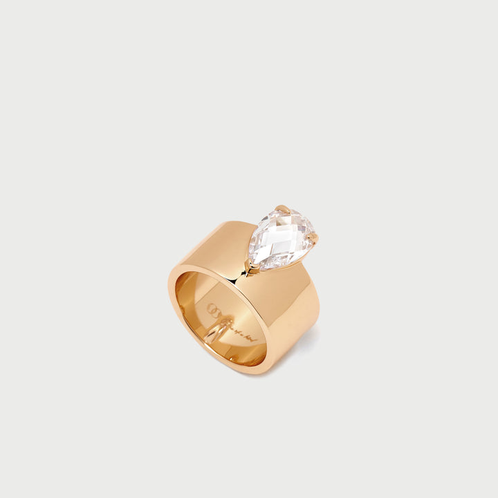 Teary Crystal Band Ring in Gold