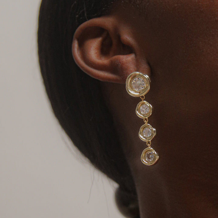 CARLO DROP EARRINGS IN GOLD & CRYSTALS