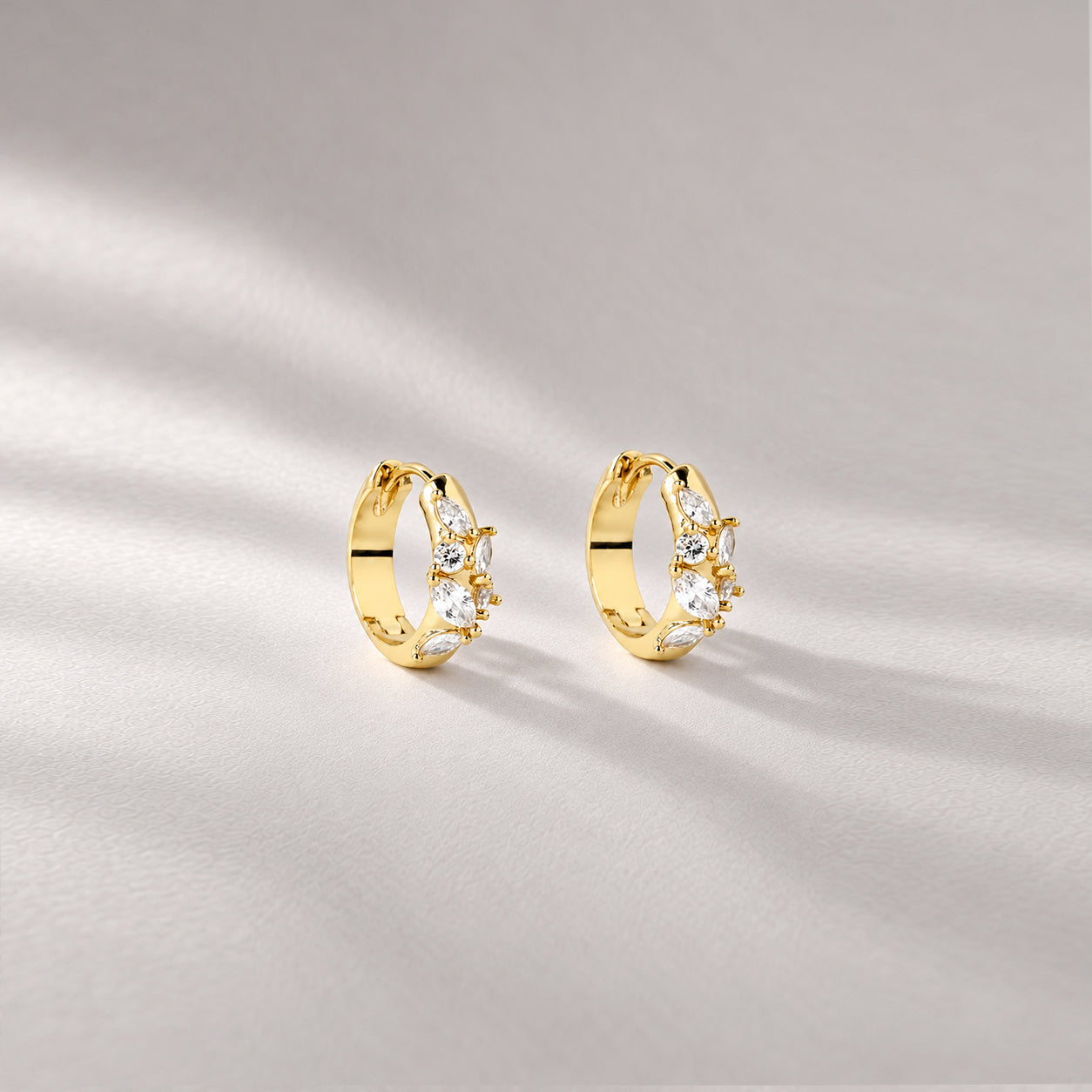Mirage Midi Hoops In Gold & Crystals