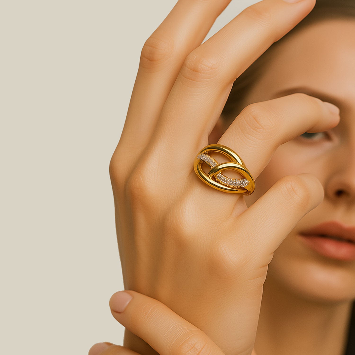 Barel Pave Ring in Gold & Crystals