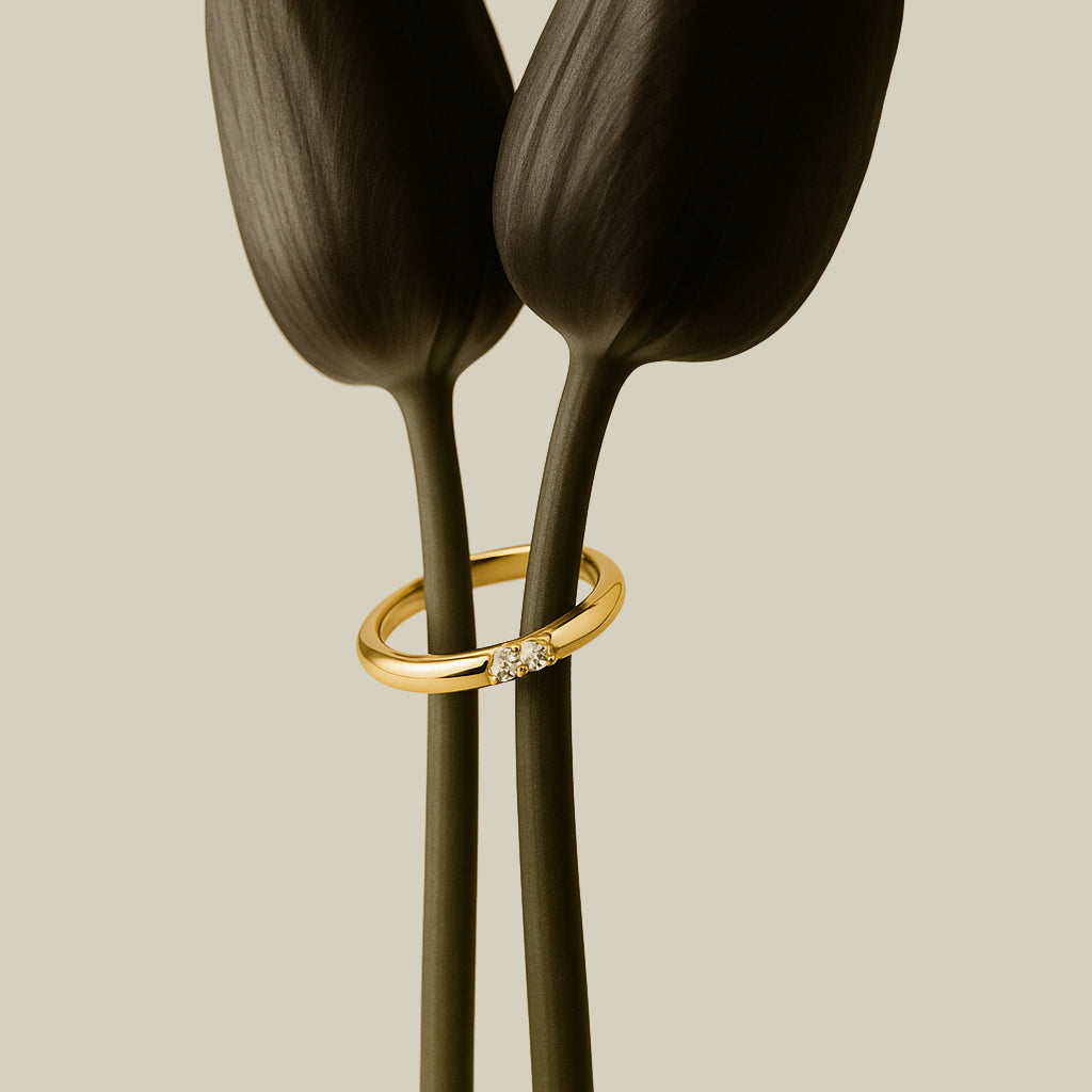 14ct Yellow Gold Band Diamond Skinny Ring