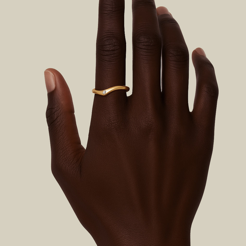 14ct Yellow Gold Pouble Wave Diamond Skinny Ring