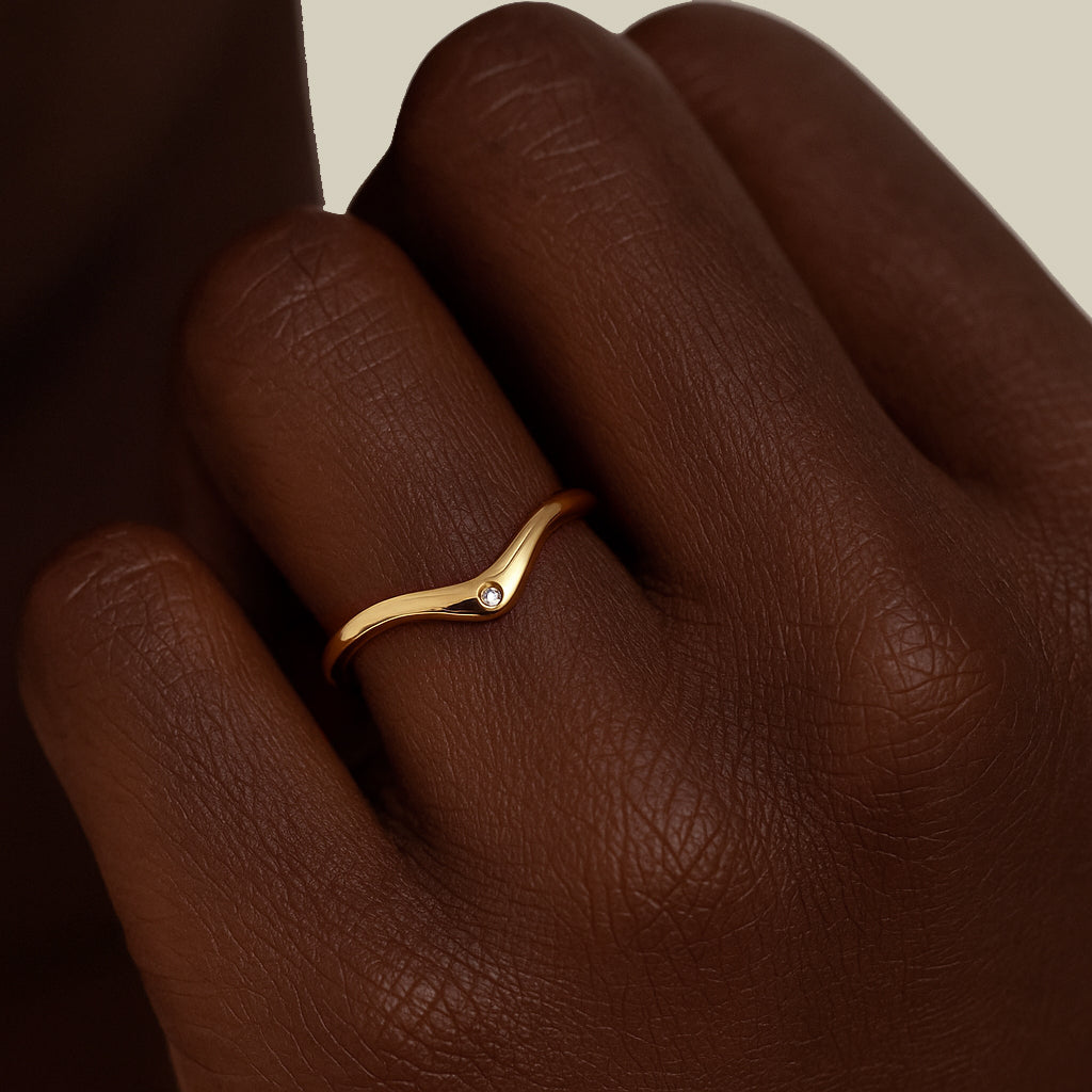 14ct Yellow Gold Pouble Wave Diamond Skinny Ring