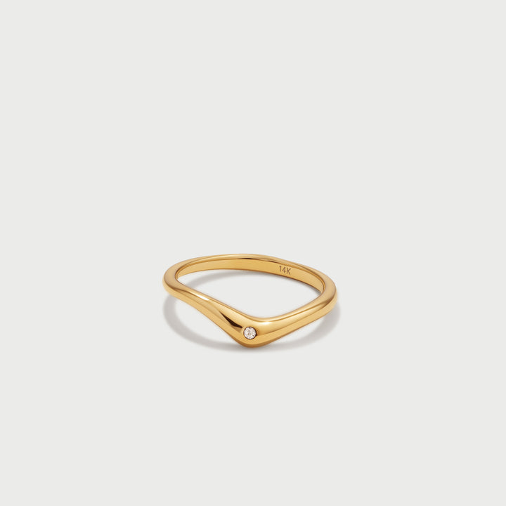 14ct Yellow Gold Pouble Wave Diamond Skinny Ring