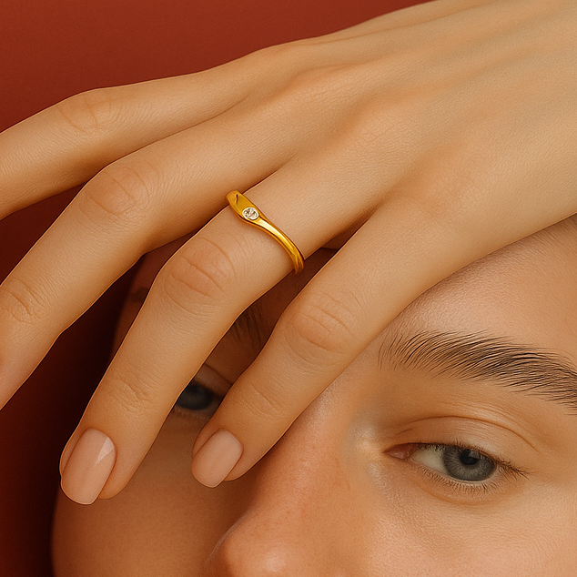 14ct Yellow Gold Pouble Wave Diamond Skinny Ring