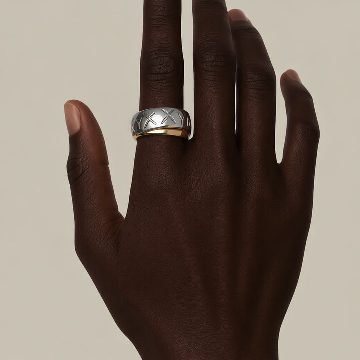 Double Band Ex Ring in Two Tone