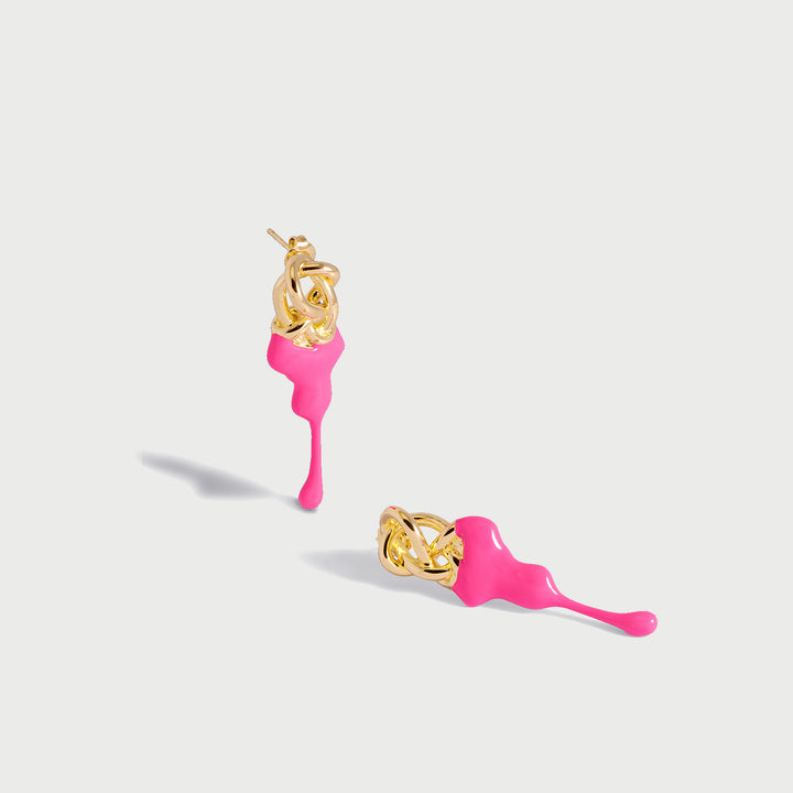 Santiono Maxi Face on Stud Earrings in Gold and Pink