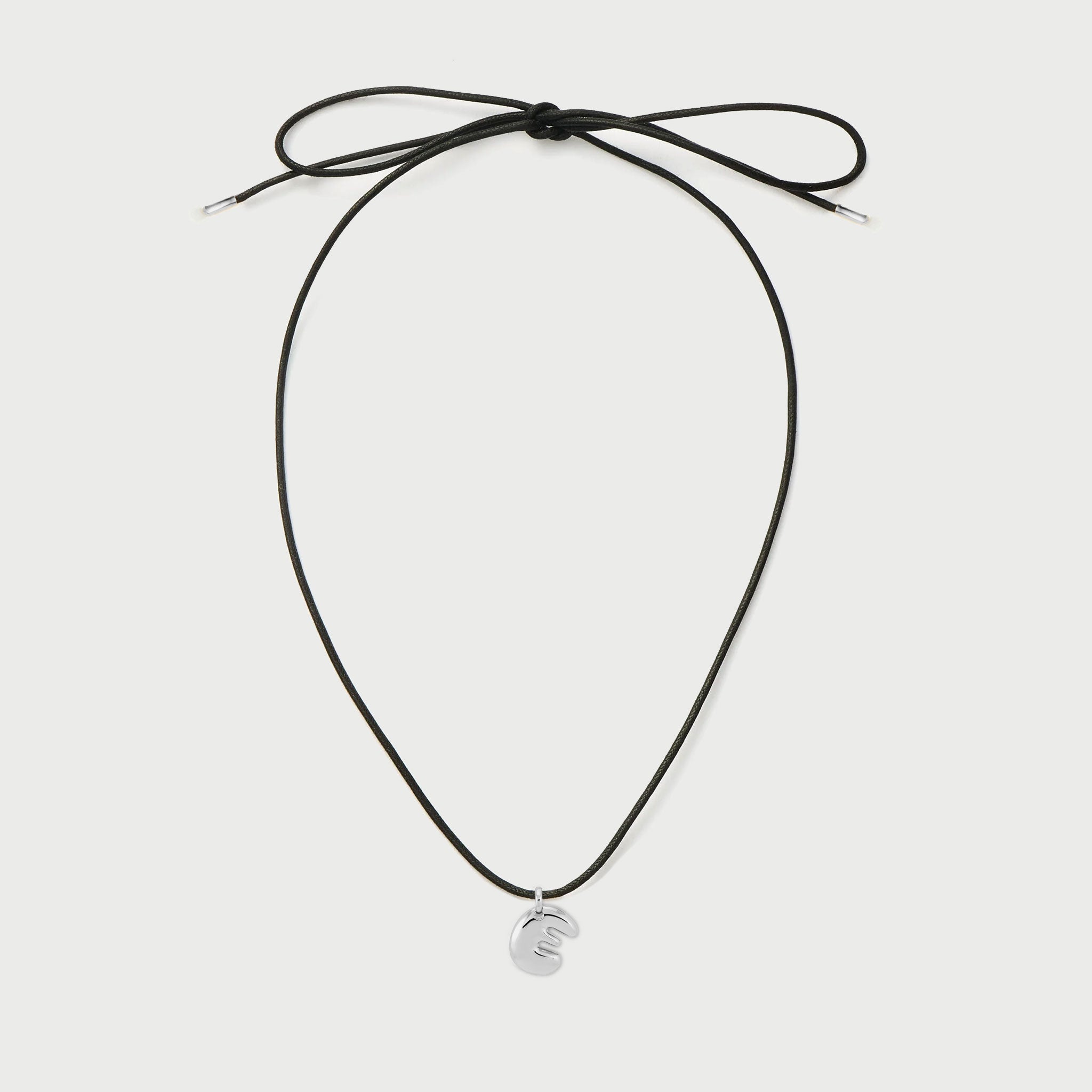 Initial E Cord String Necklace in Silver