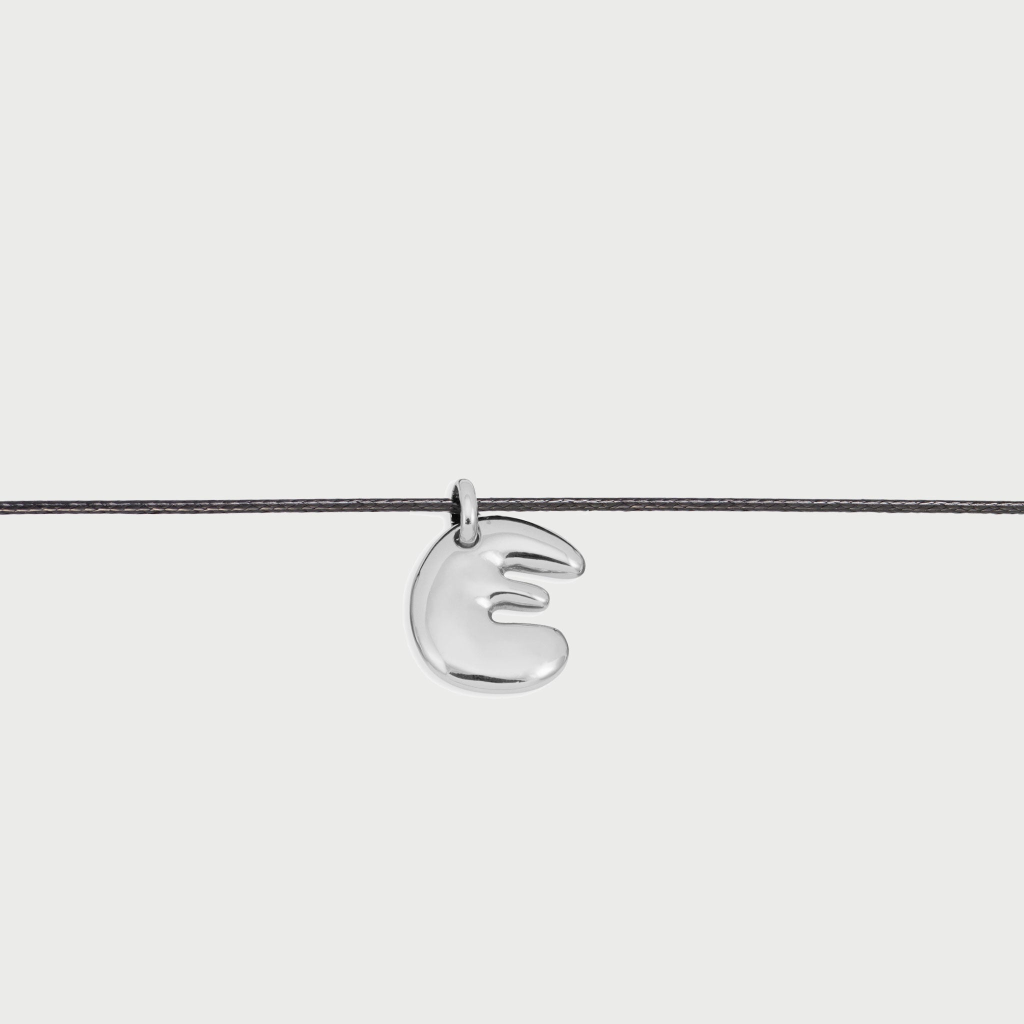 Initial E Cord String Necklace in Silver
