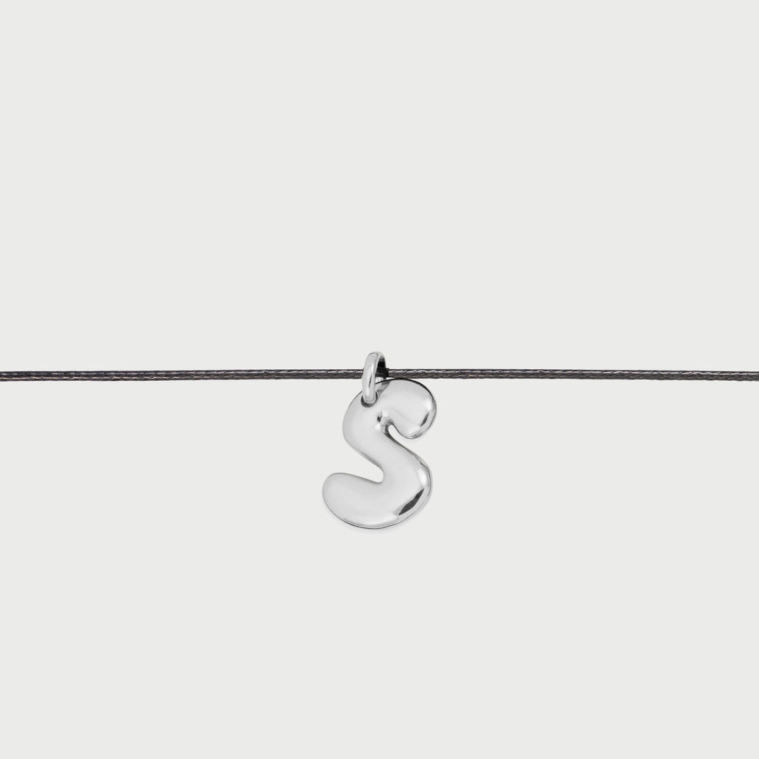 Initial S Cord String Necklace in Silver