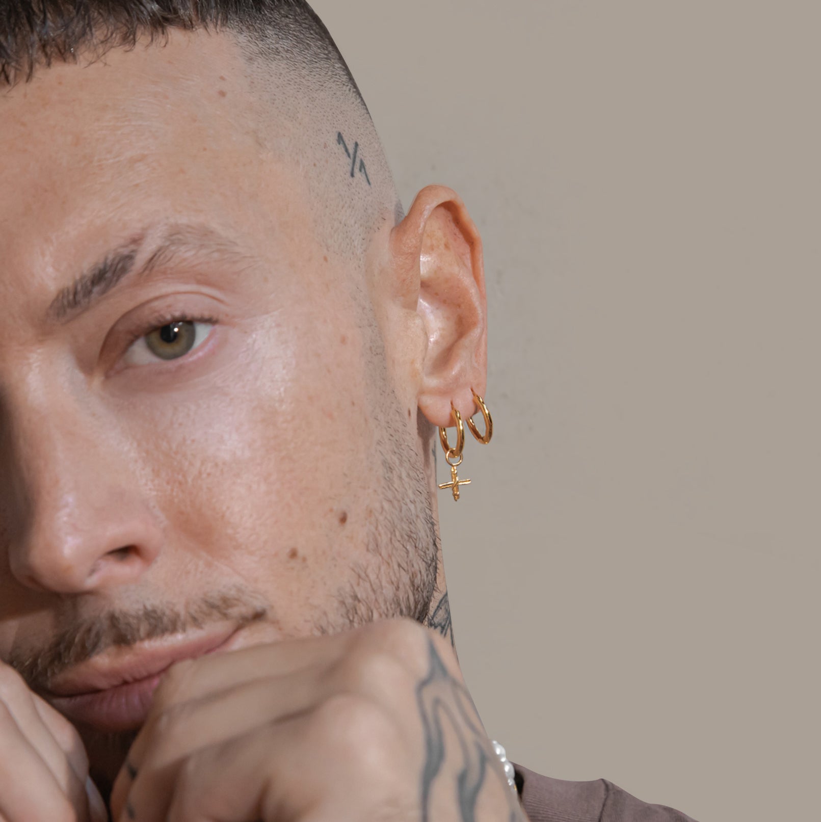 Mini Cross Single Hoop in Gold