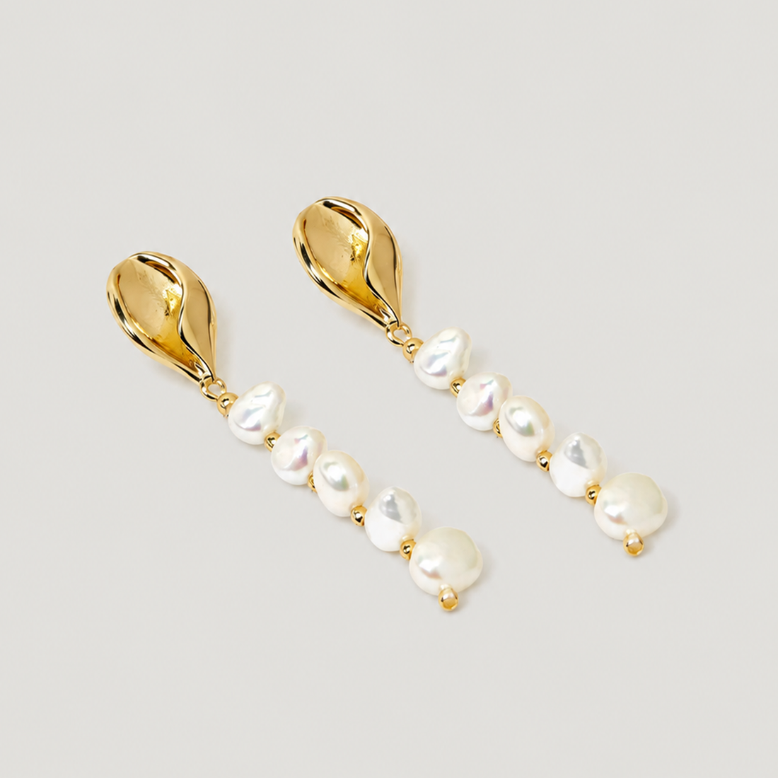 MIPOS PEARL CHARM DROP EARRINGS IN GOLD & PEARLS