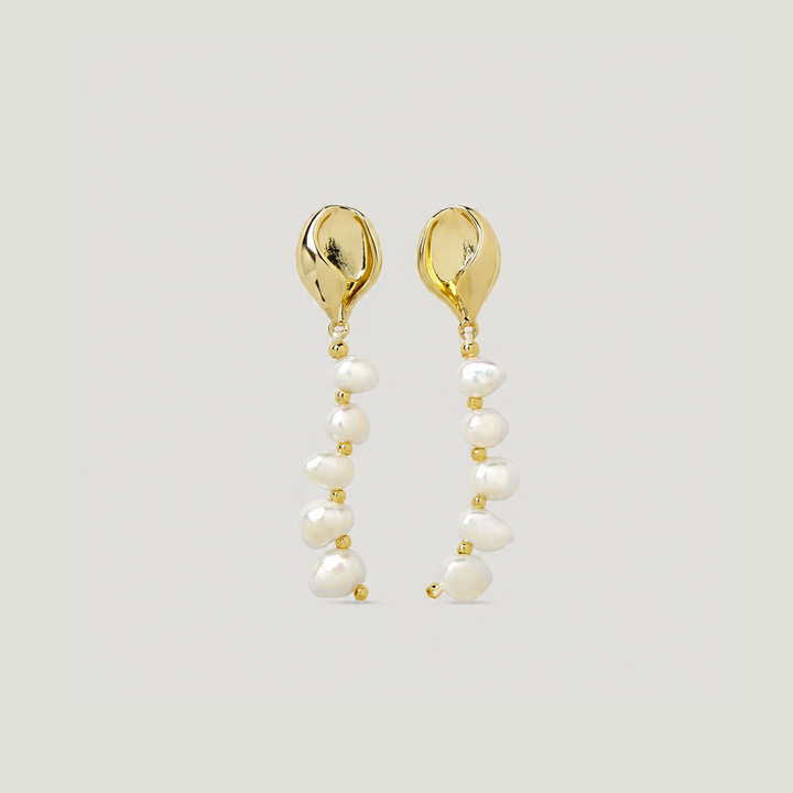 MIPOS PEARL CHARM DROP EARRINGS IN GOLD & PEARLS