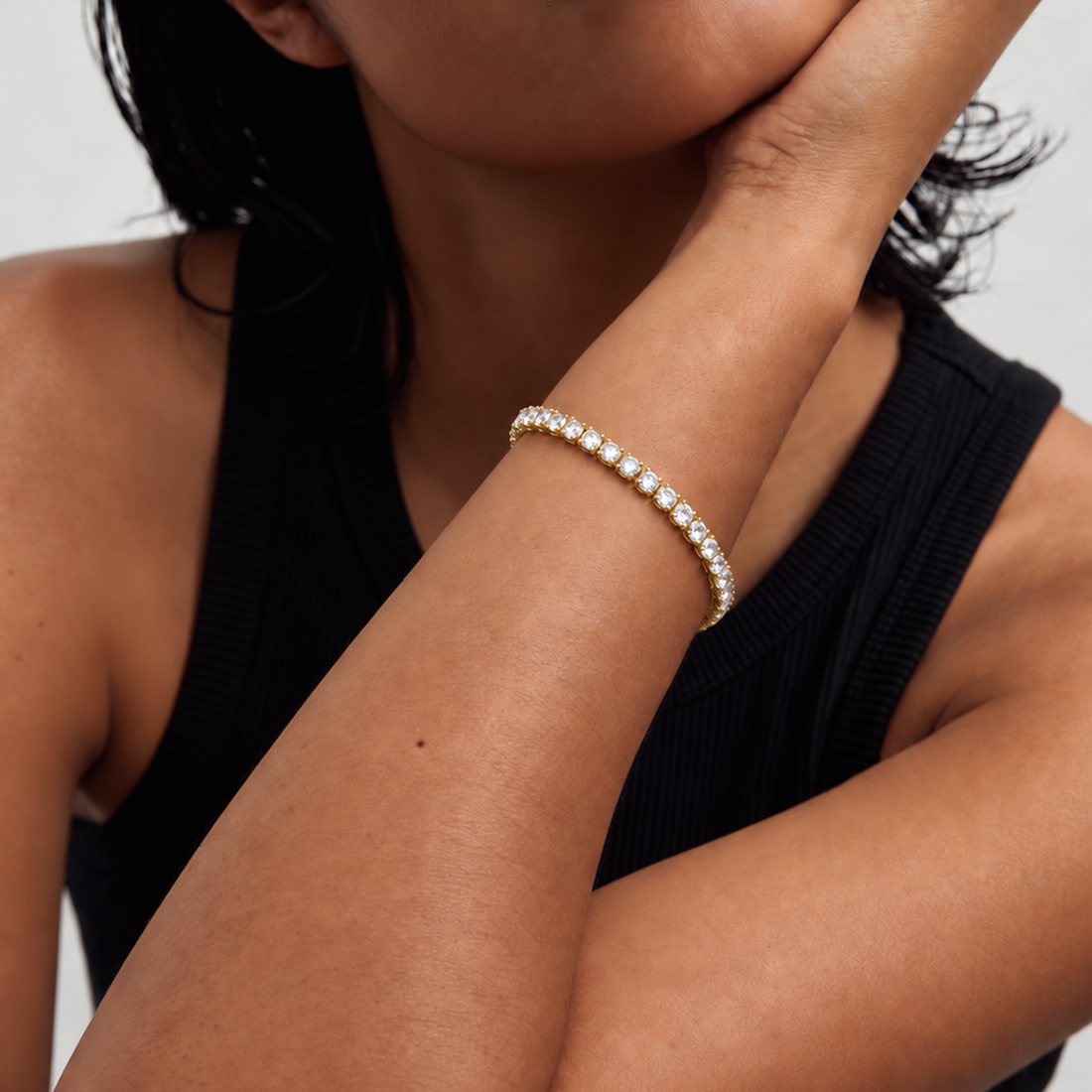 TENNIS BRACELET IN GOLD AND WHITE CRYSTALS