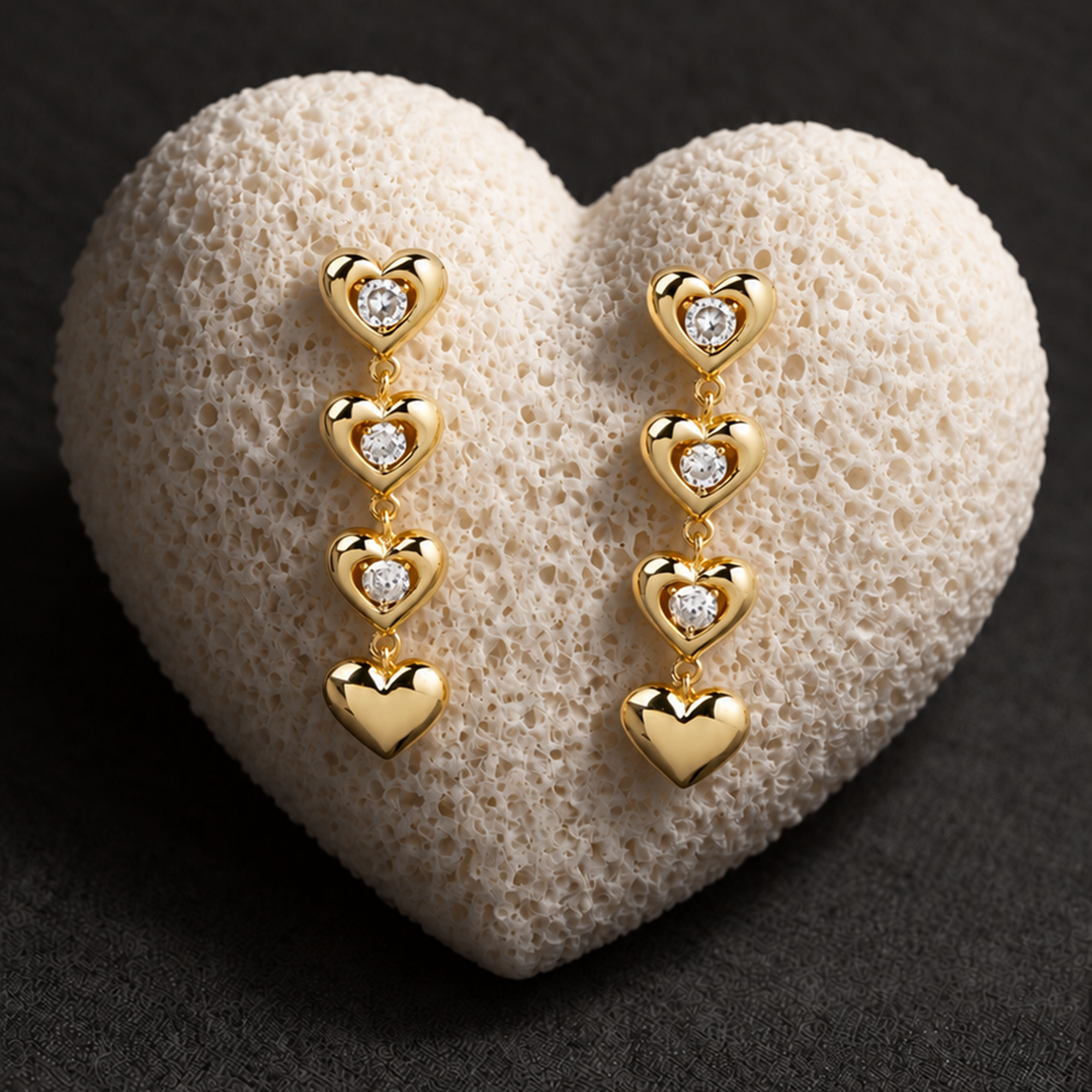 HEART DROP EARRINGS IN GOLD & CRYSTAL