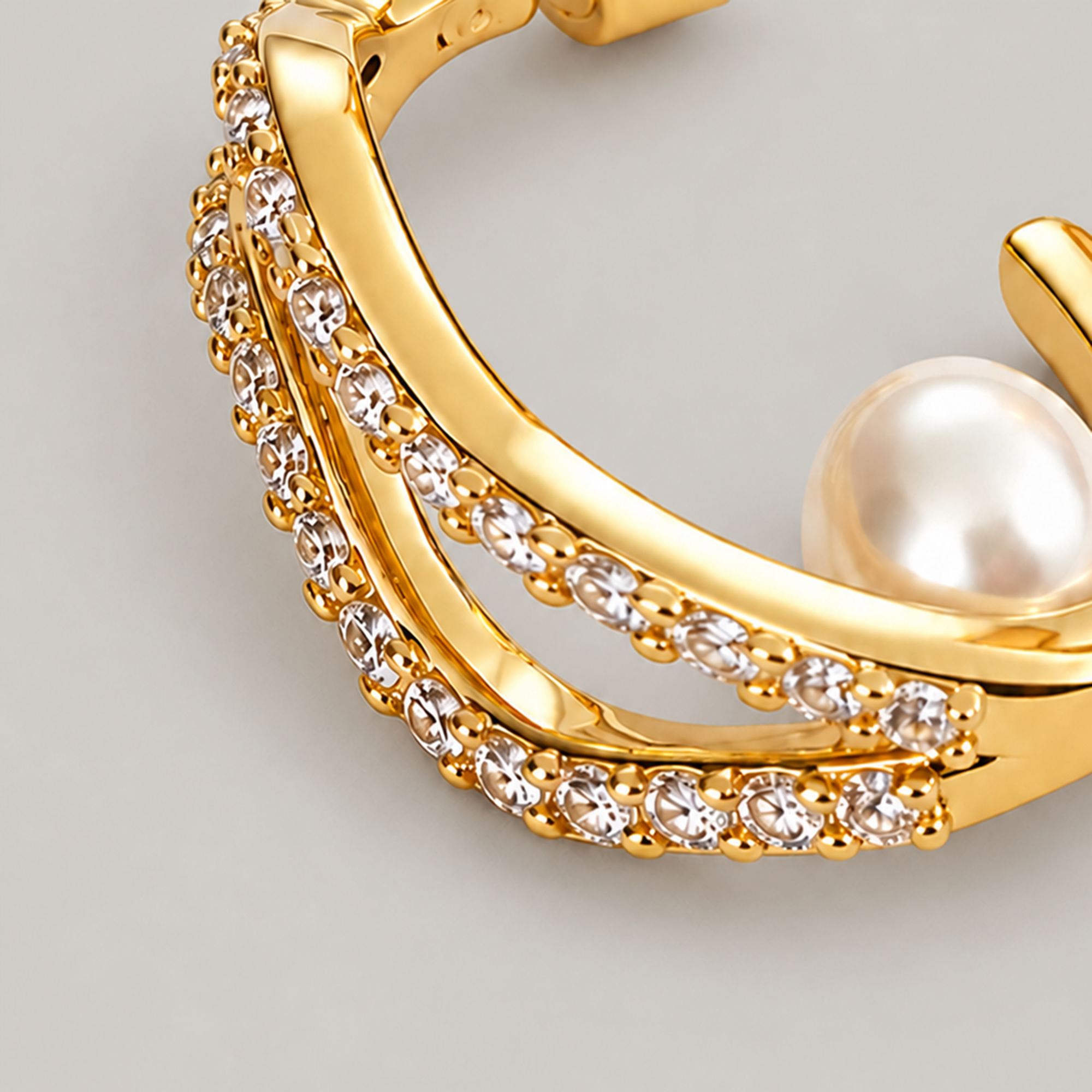 Lain Midi Pearl Hoops In Gold & Crystals