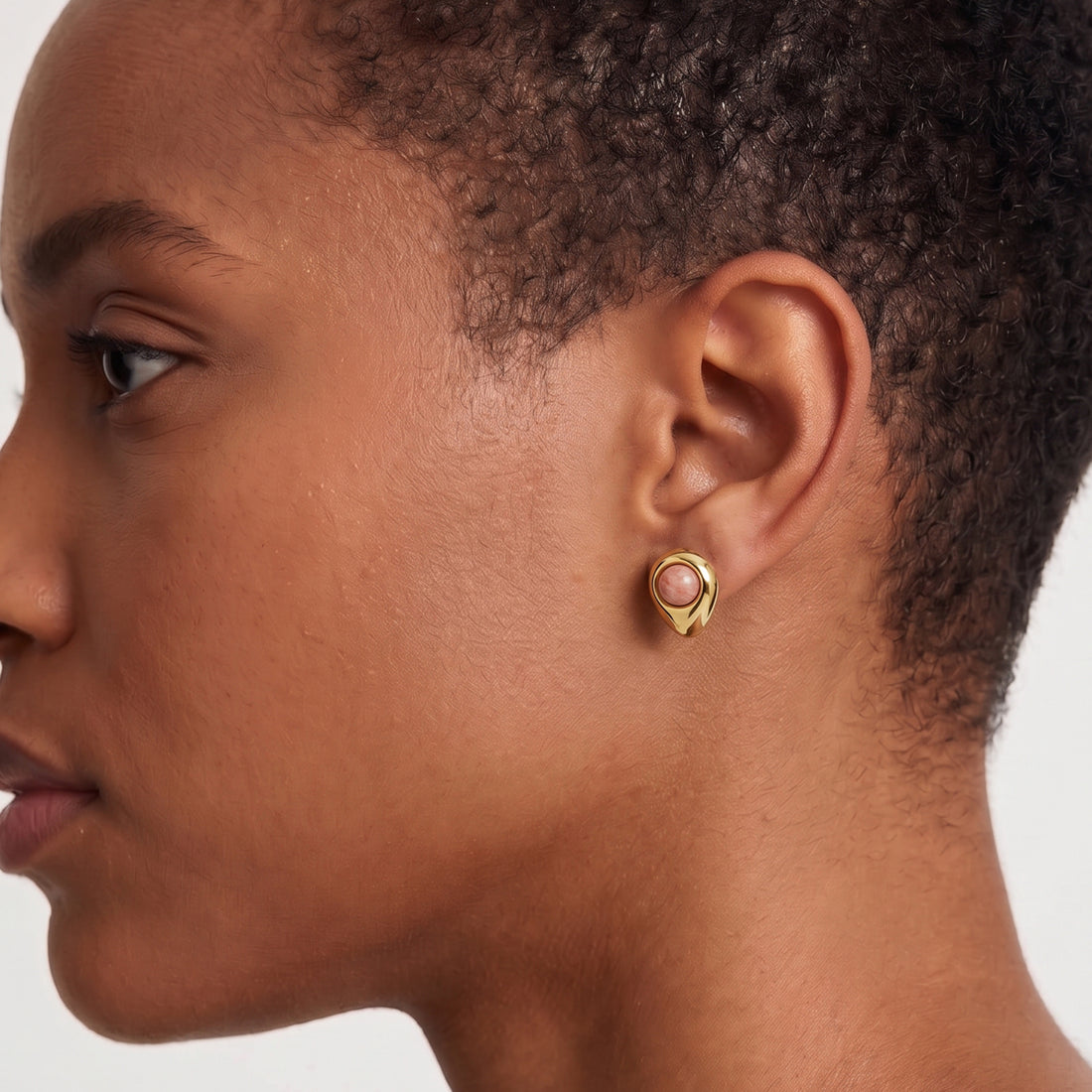 Petra Mini Studs In Gold & Rose Quartz