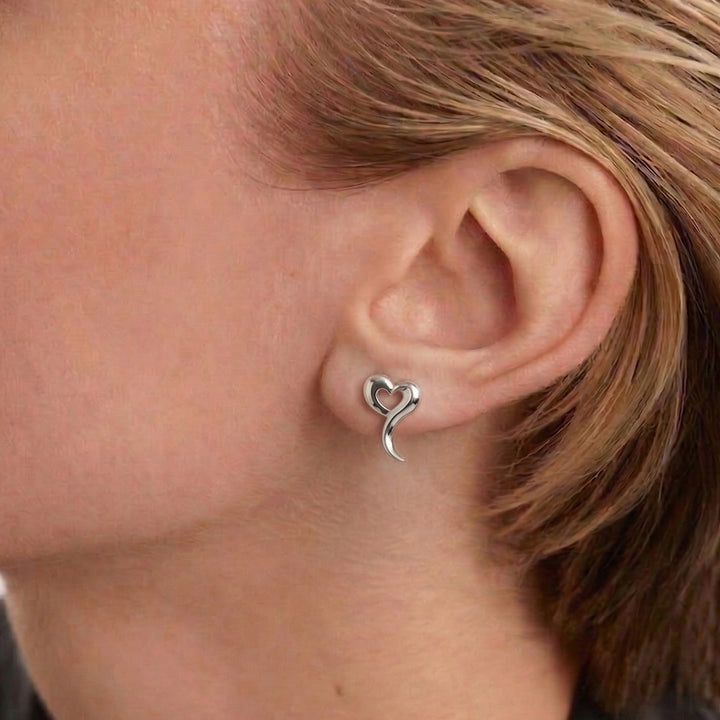Love Heart Stud Earrings in Silver
