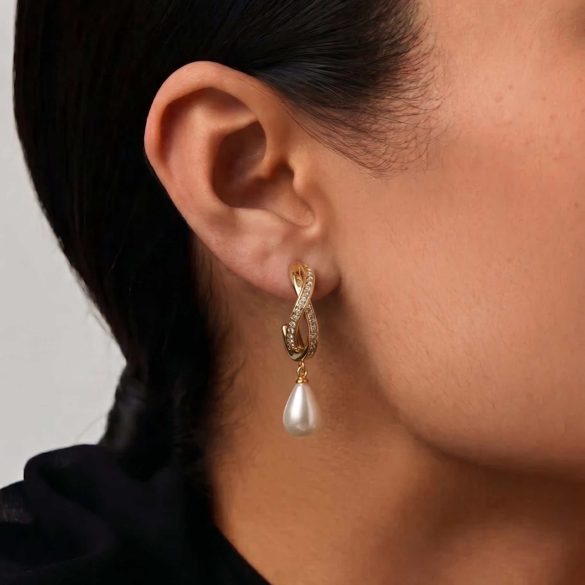 Berdo Midi Pearl Hoop Drop Earrings In Gold, Crystals & Pearls