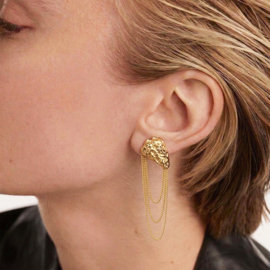 Atagi Face on Chain Stud Earrings in Gold