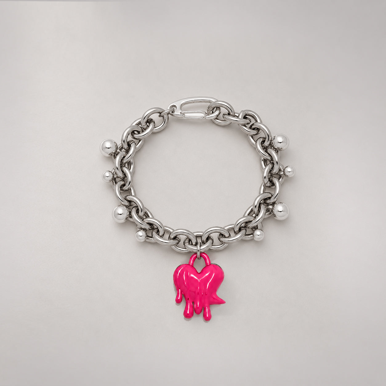 Heart Drop Bracelet in Silver and Pink