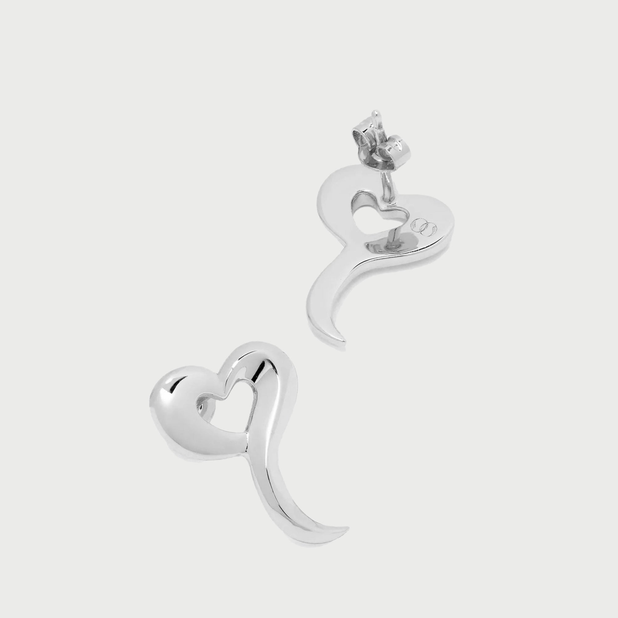 Love Heart Stud Earrings in Silver