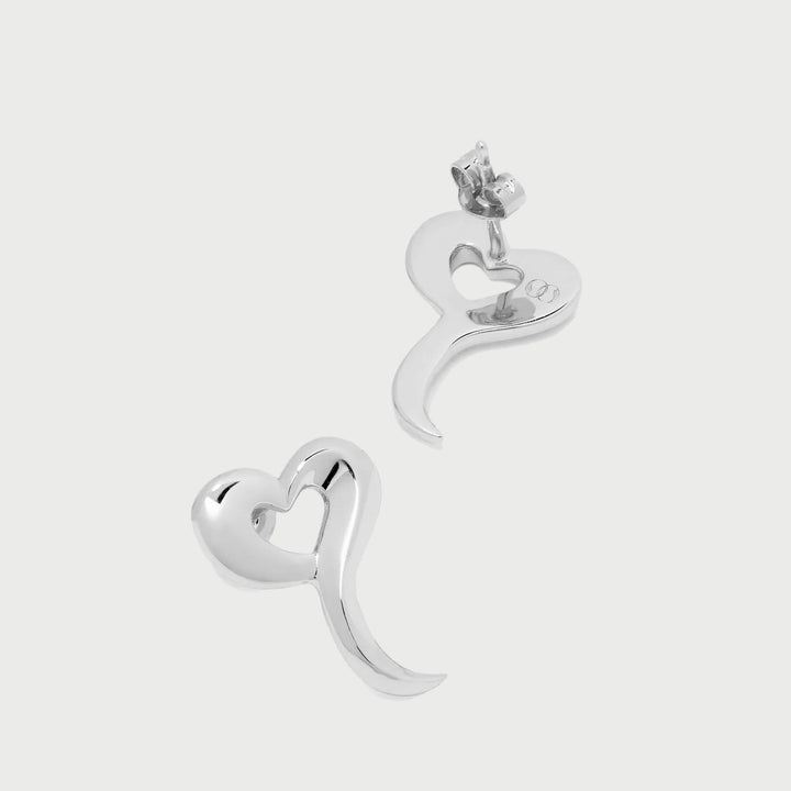 Love Heart Stud Earrings in Silver
