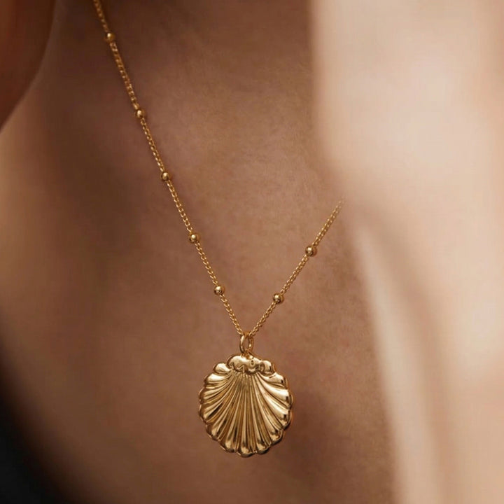 Conchigla Beaded Shell Choker Necklace in Gold