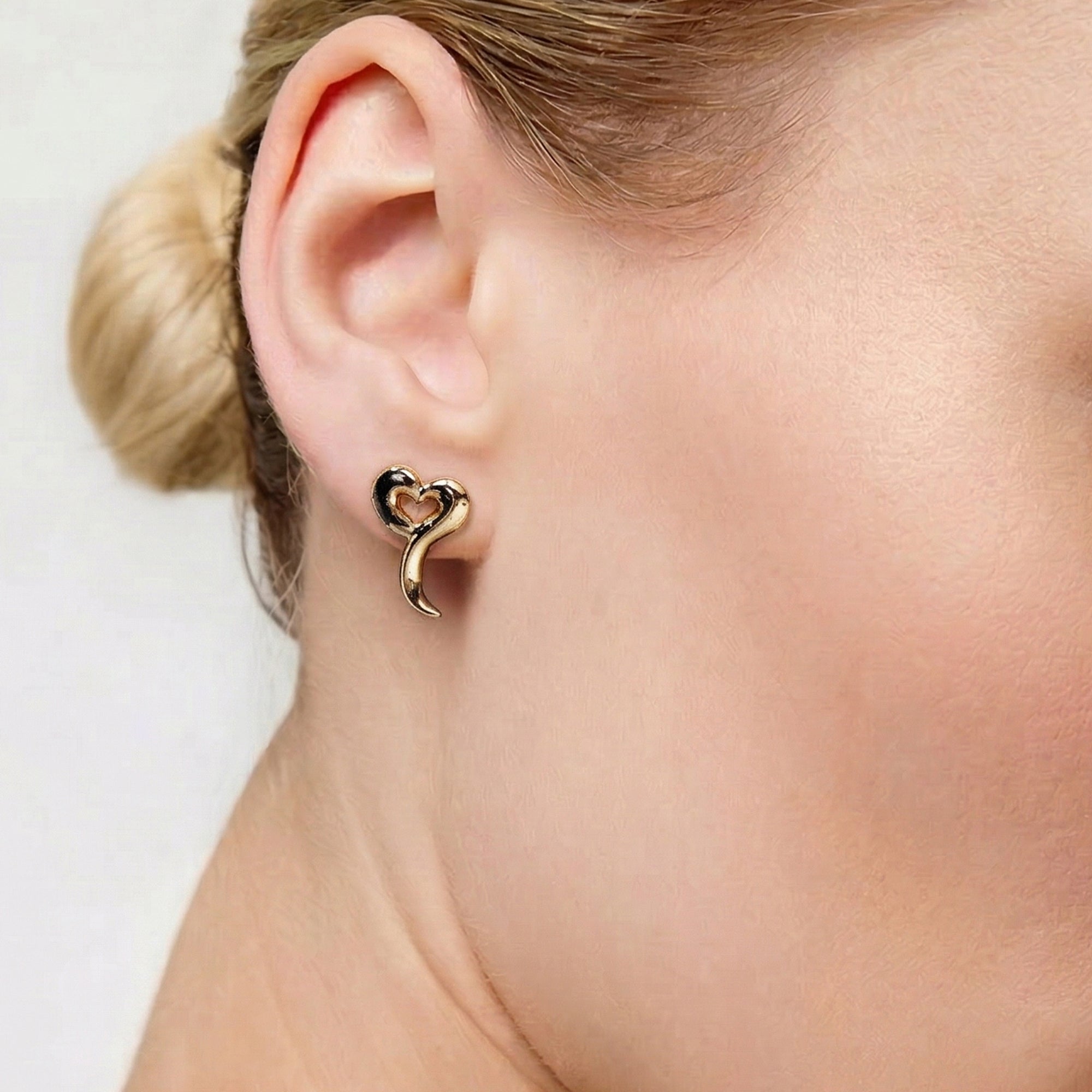 Love Heart Stud Earrings in Gold