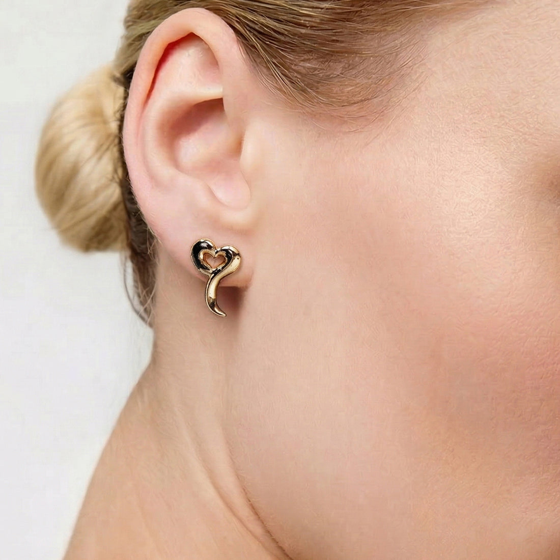 Love Heart Stud Earrings in Gold