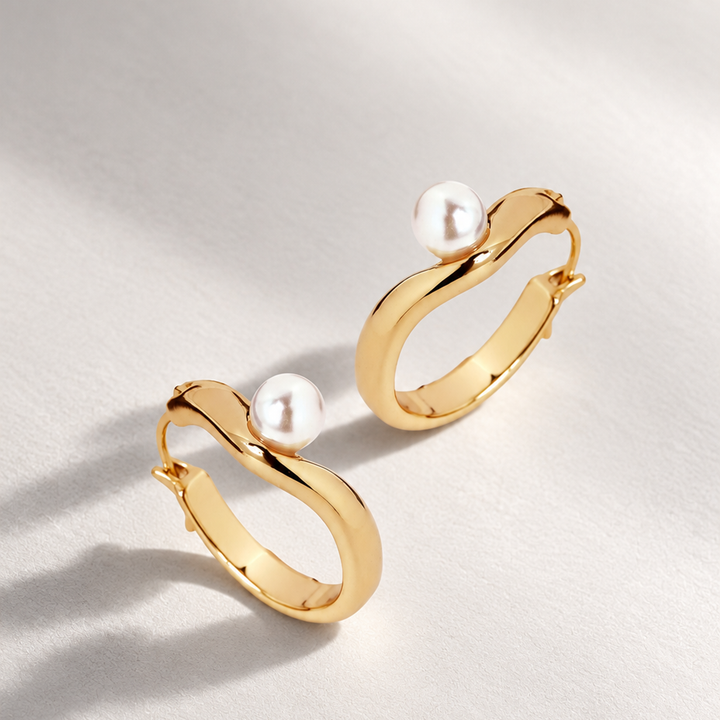 TWERTI PEARL HOOP EARRINGS IN GOLD & PEARLS