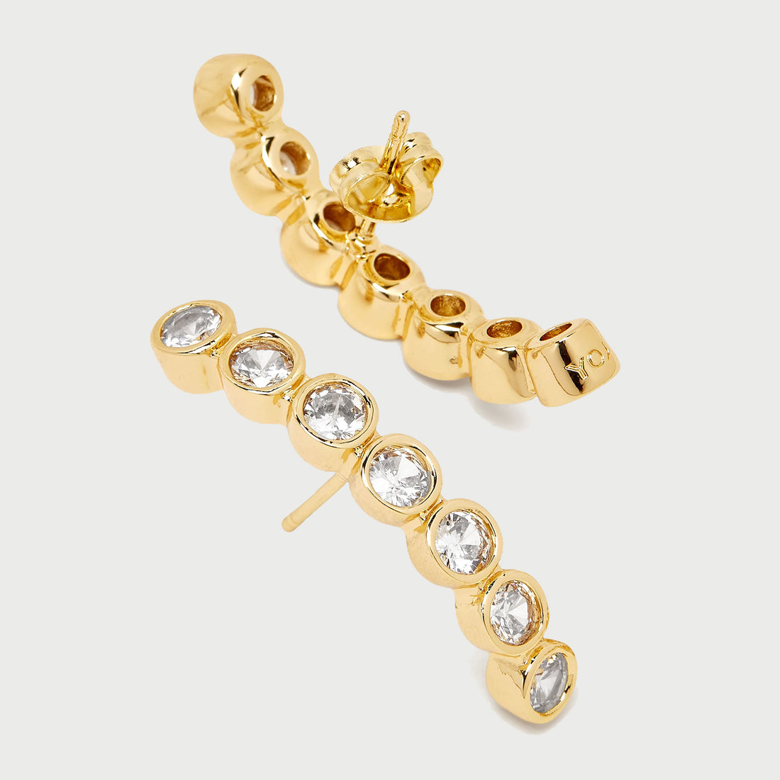 Averto Face On Stud Earrings in Gold and Crystals