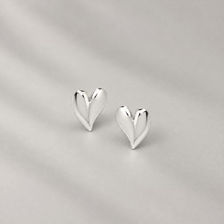 Mini Heart Stud Earrings in Silver