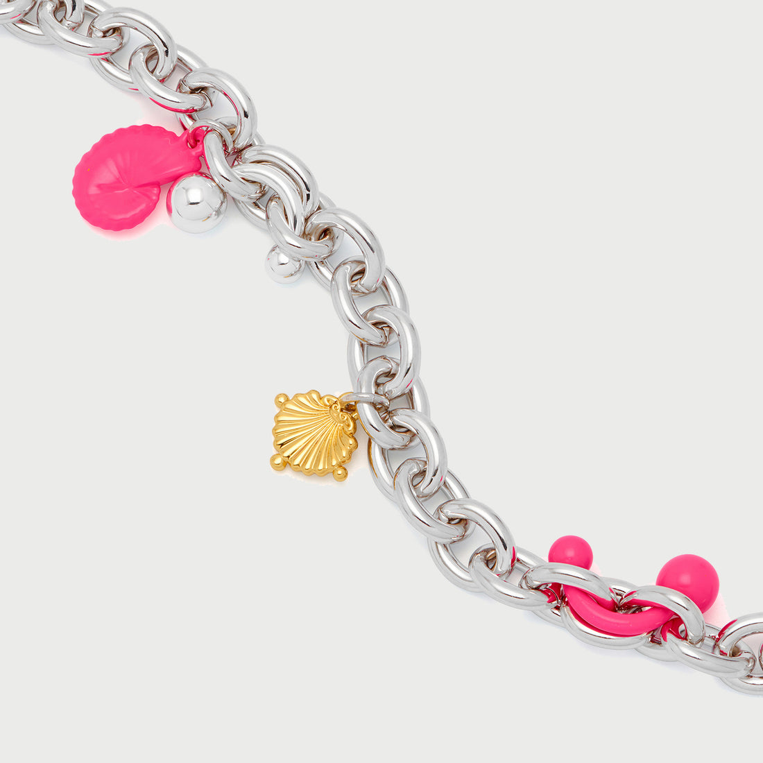 Stella Curb Chain Bracelet in Silver and Pink